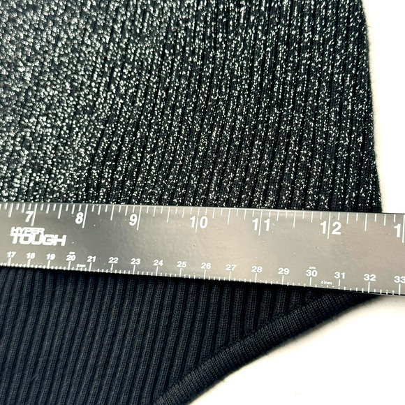 ABERCROMBIE & FITCH Large Black Silver Metallic Long Sleeve Ribbed Knit Bodysuit - Picture 9 of 10